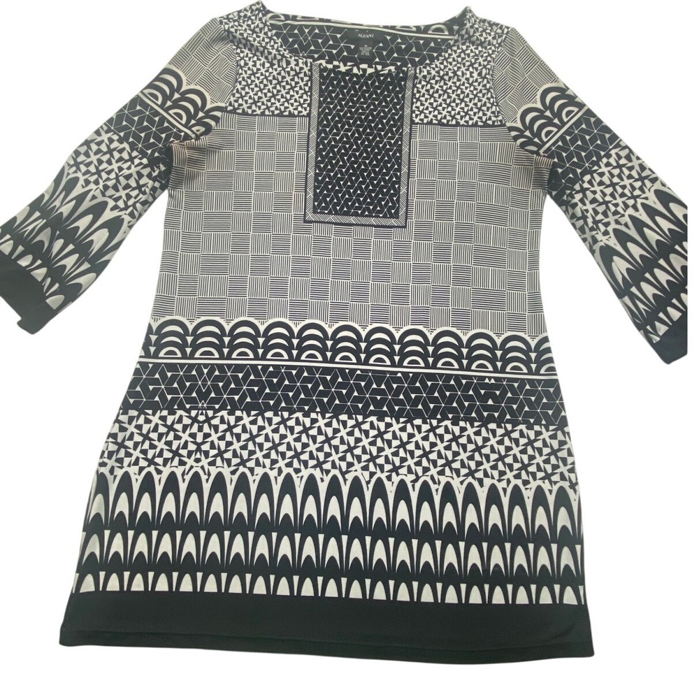 Alfani Womens‎ Geometric Mixed Print Shift Dress Black White 3/4 Sleeve Size M